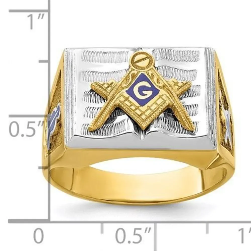 IBGoodman 10k Two-tone Men's Polished and Textured with Blue Enamel Blue Lodge M